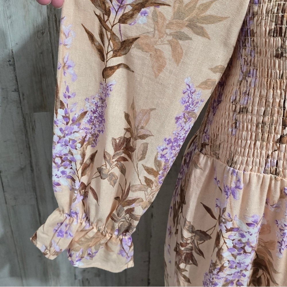 House of Harlow 1960 Peach Purple Floral Linen Blend Boho Midi Dress Size Medium - Picture 8 of 9